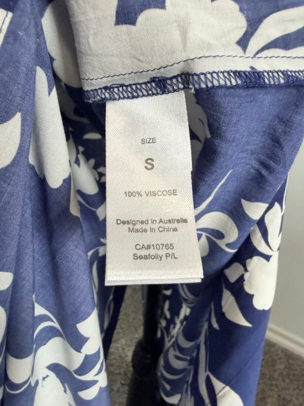 Seafolly Australia Sleeveless V-Neck Blue/White Floral Belted Midi Dress Size S. - Picture 8 of 9